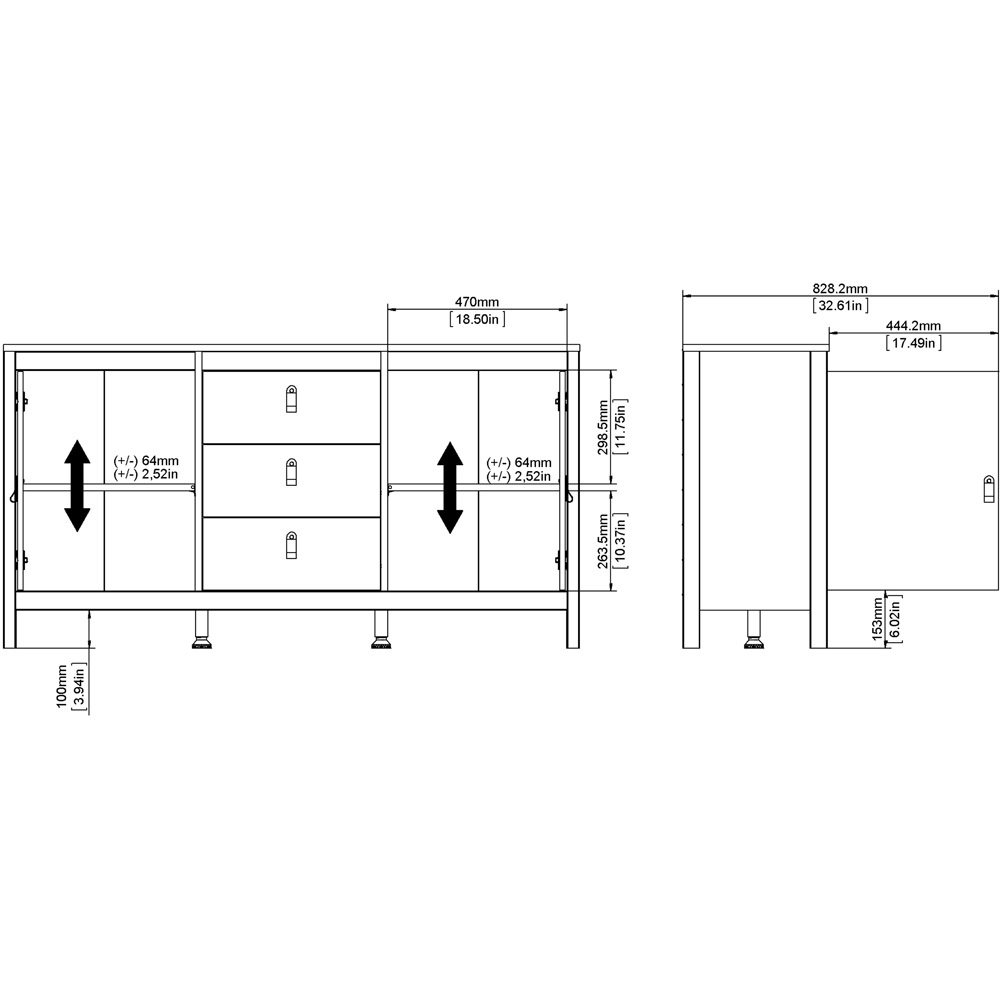 Florence Madrid 2 Door 3 Drawer White Sideboard Image 8