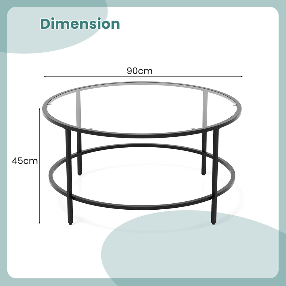 Costway Black Round Tempered Glass Coffee Table Image 9