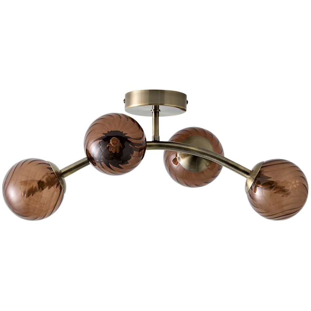 ValueLights Sydney Brushed Brass 4-Arm Ceiling Light with Swirl Glass Shade and Bulb Image 1