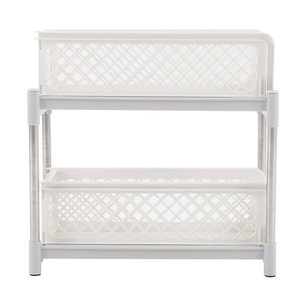 Living And Home WH0741 White Plastic 2-Tier Storage Rack Image 1