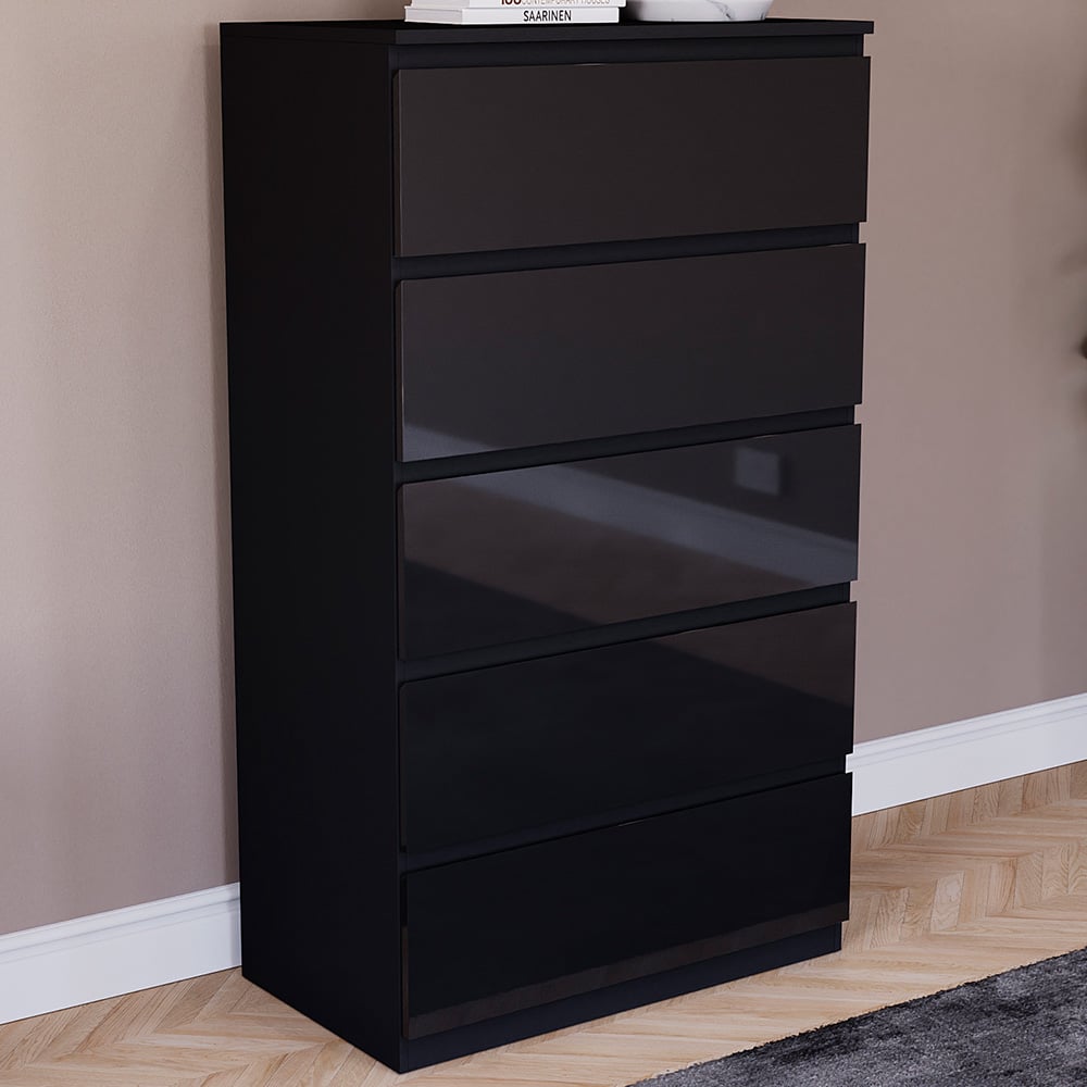 Vida Designs Glinton 5 Drawer Black Chest of Drawers Image 1