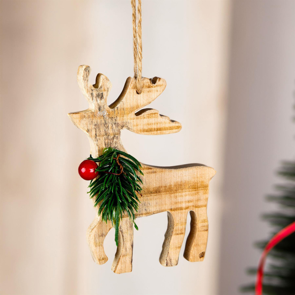 Shatchi Wooden Craft Reindeer Christmas Tree Decoration Image 2
