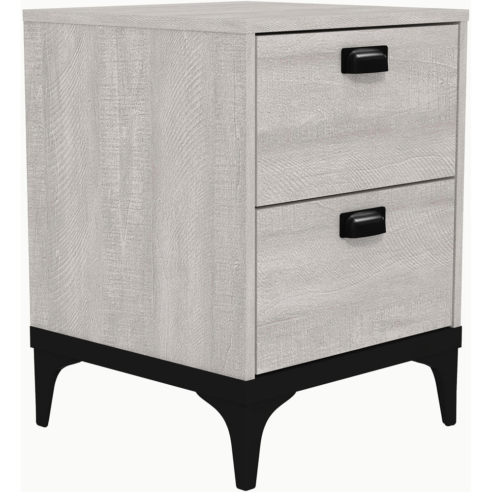 GFW Truro 2 Drawer Grey Wood Effect Bedside Table Image 2
