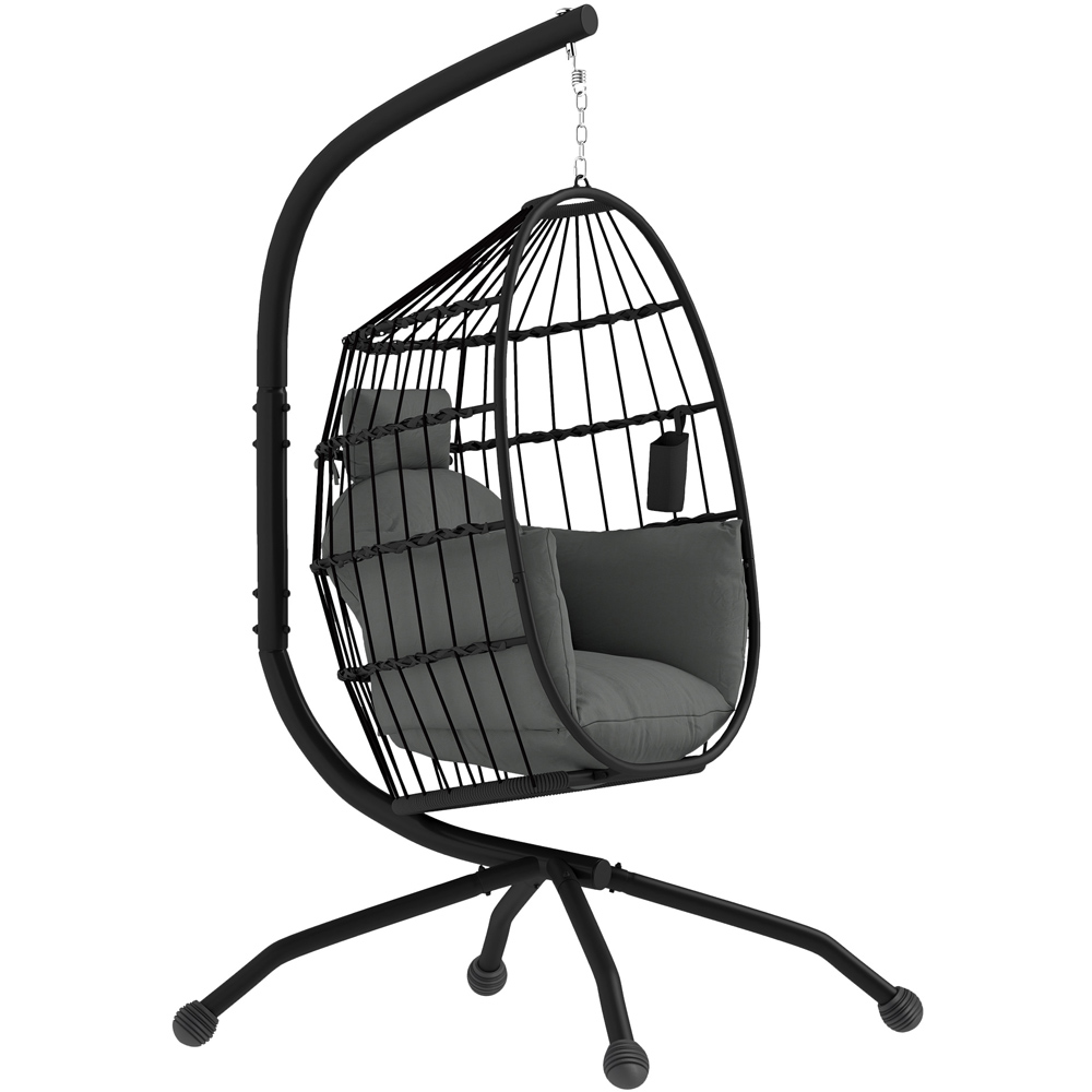 Outsunny Grey Hanging Egg Chair with Folding Basket Image 2
