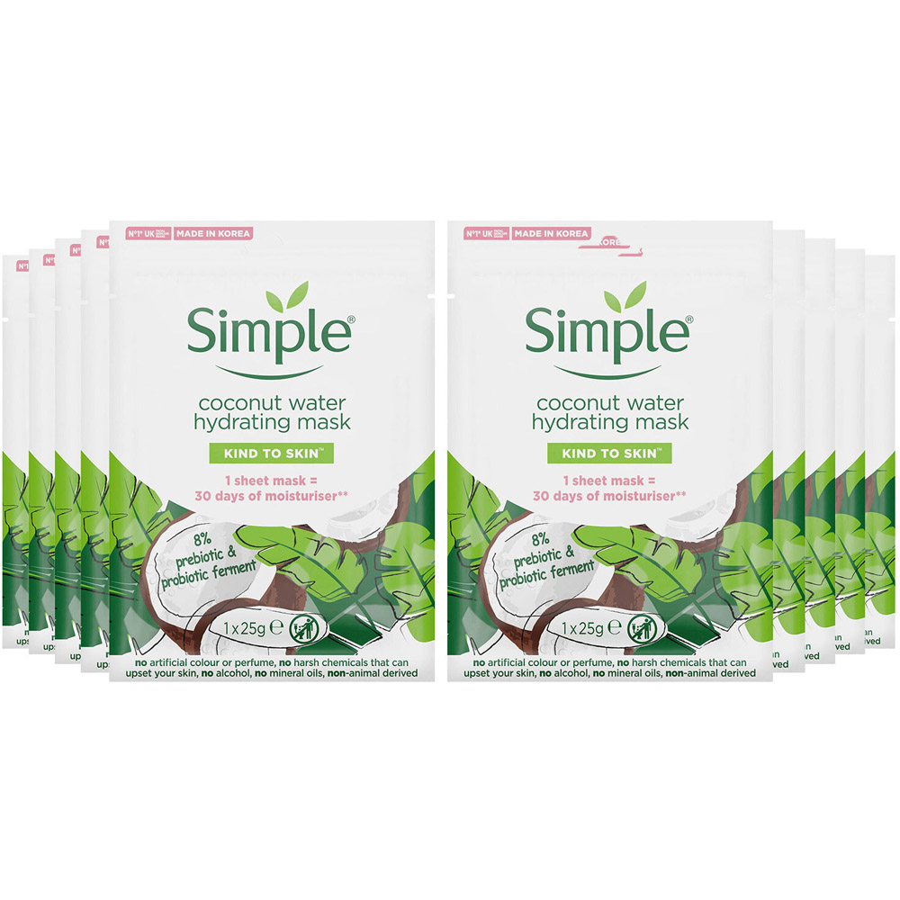 Simple Kind to Skin Hydrating Coconut Water Hydrating Sheet Mask 10 Pack Image 1