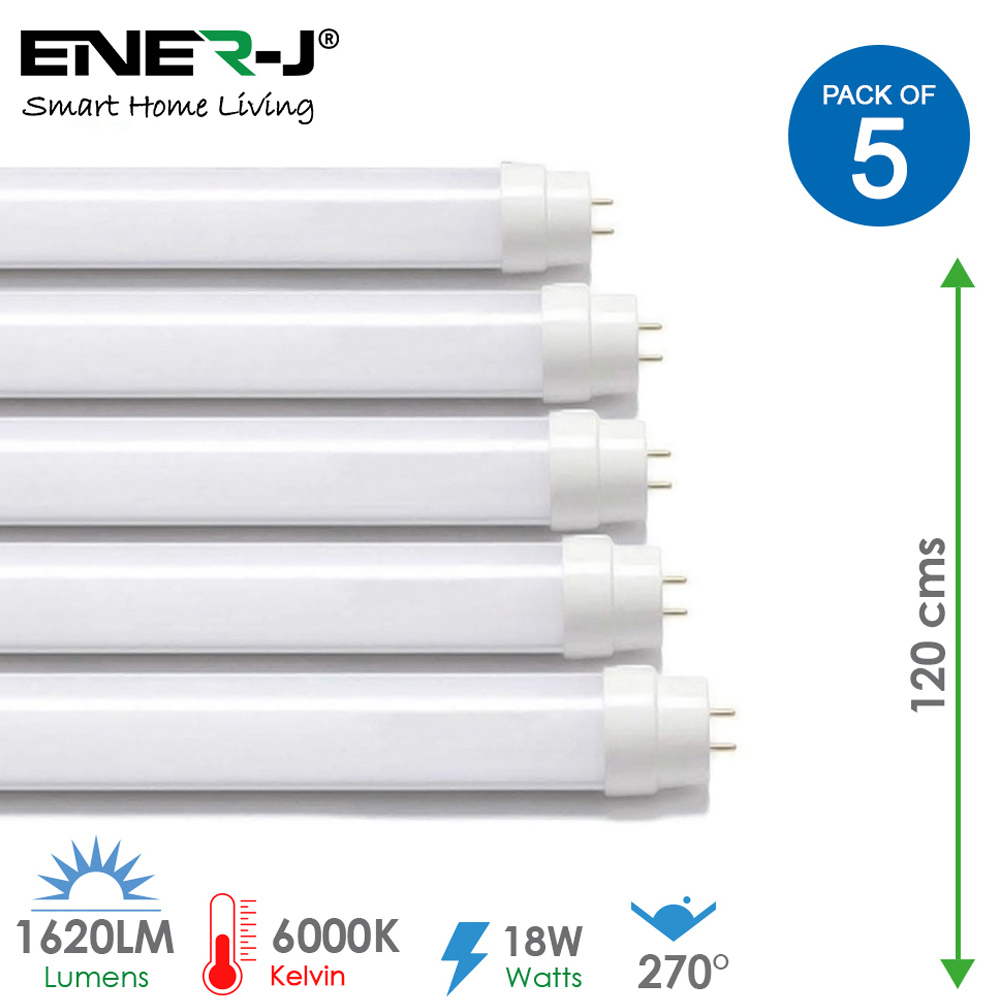 ENER-J Retrofit T8 18W 6000K LED Nano Plastic Tube 120cm 5 Pack Image 6