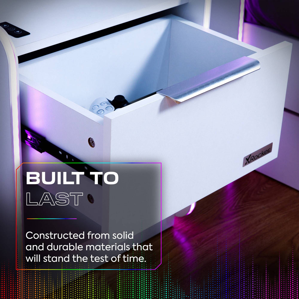 X Rocker Electra Single Drawer Single Shelf White LED Bedside Table with Charging and App Control Image 6