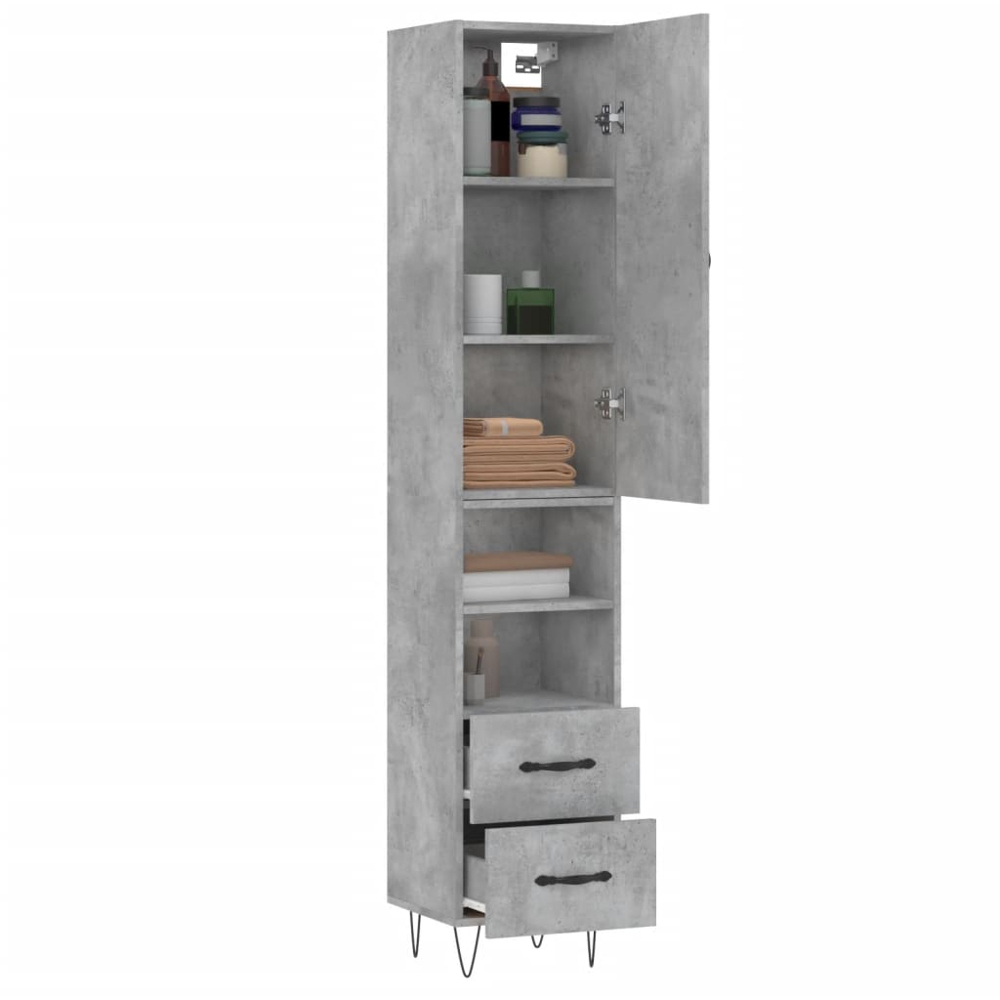 vidaXL Single Door 2 Drawer 2 Shelf Concrete Grey Highboard Image 3