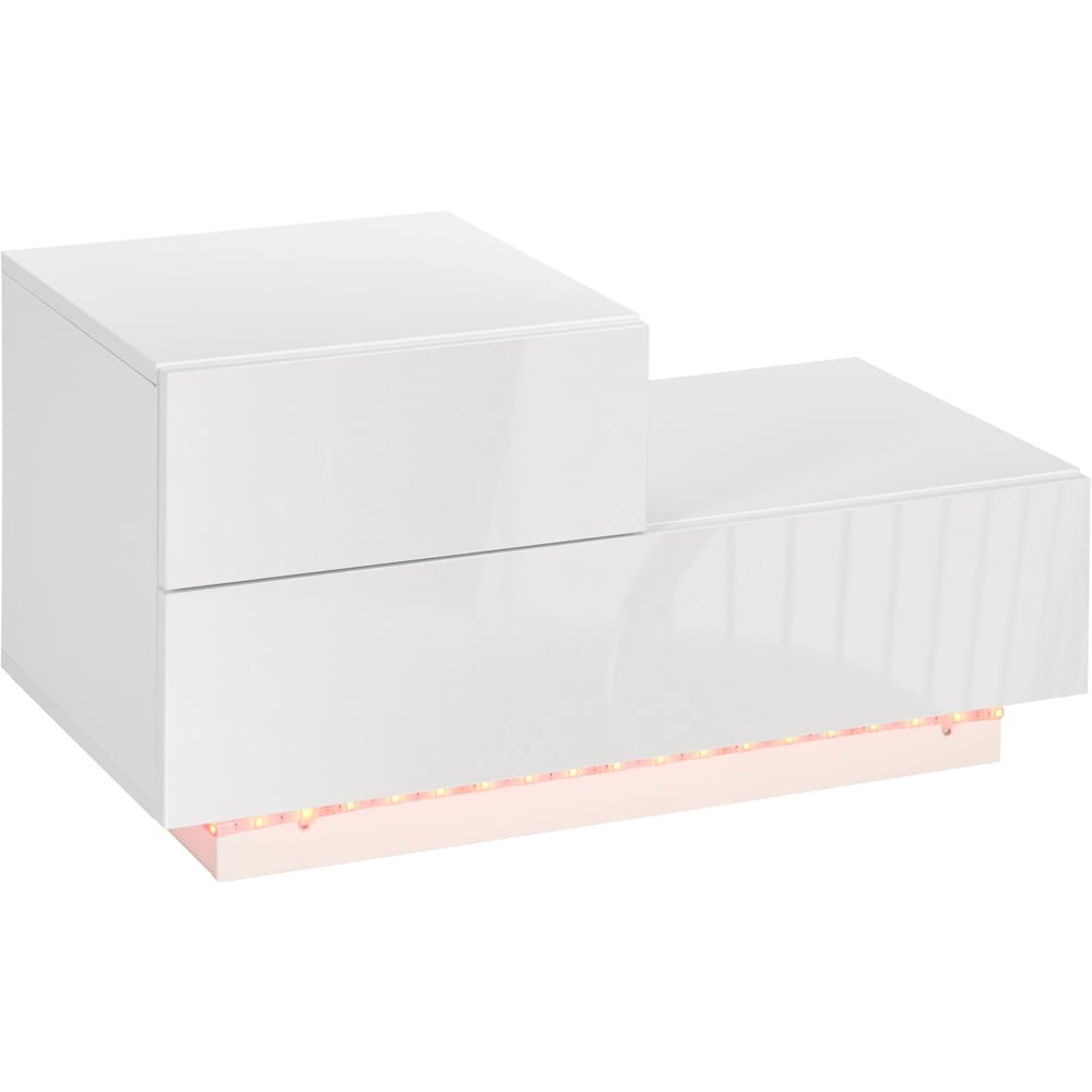 Portland 2 Drawers White High Gloss Bedside Table with LED and Remote Image 2
