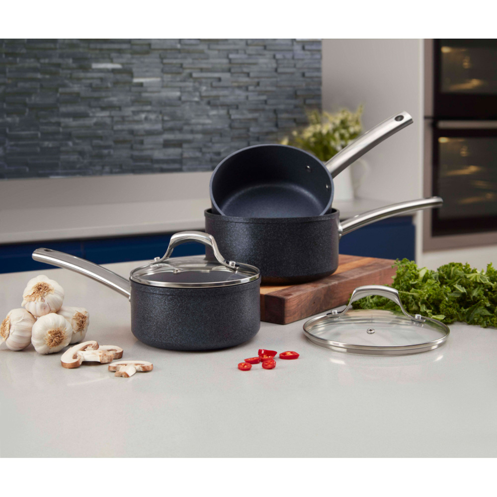 Tower TruStone 3 Piece Black Forged Aluminium Non-Stick Saucepan Set Image 2