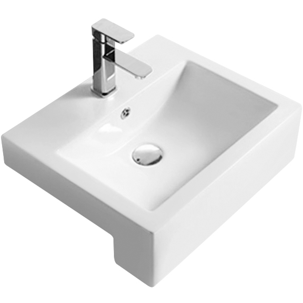 Hudson Reed White Square Semi Recessed Basin 530mm Image 1
