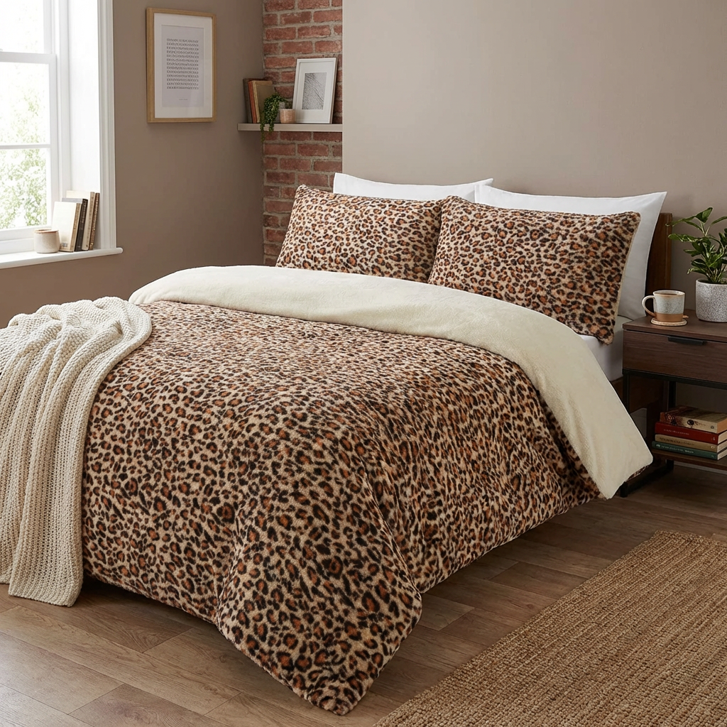 Leopard Print Faux Fur Duvet Set Brown King Image 9