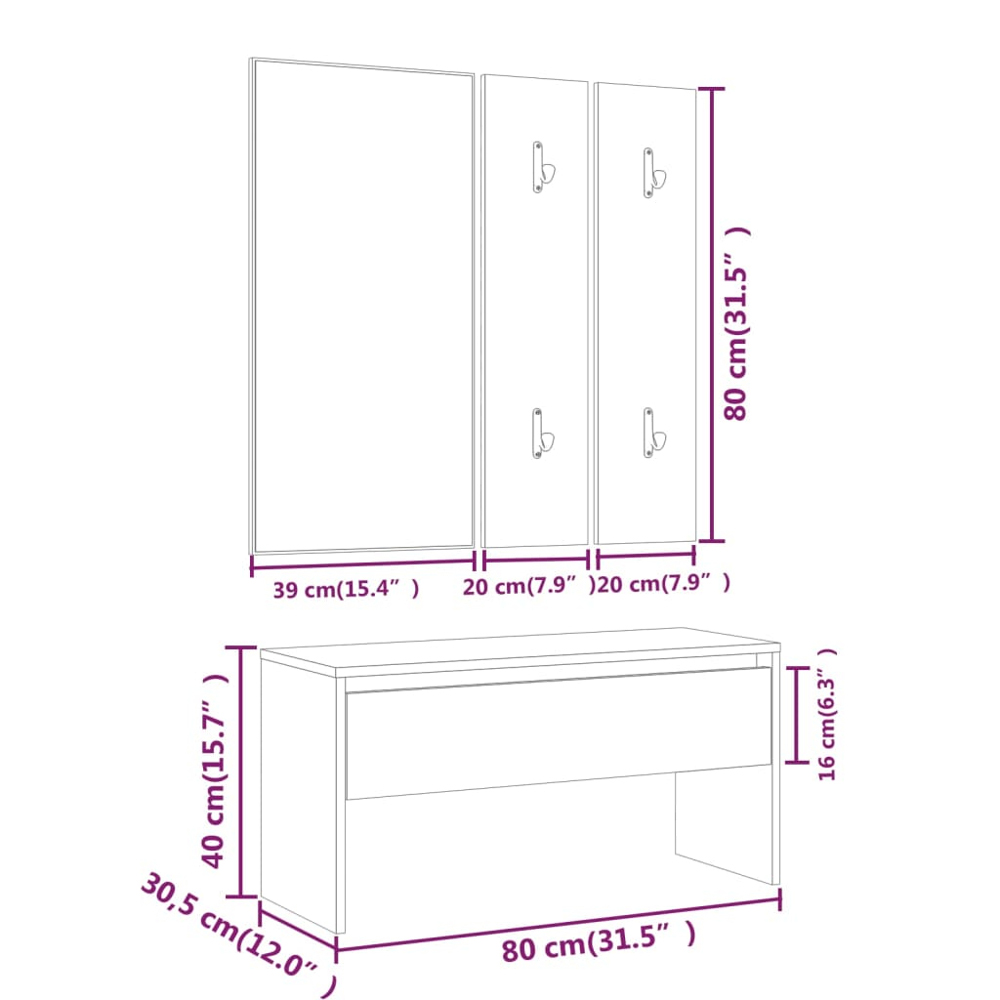 vidaXL 2 Piece Concrete Grey Hallway Furniture Set with Mirror Image 5
