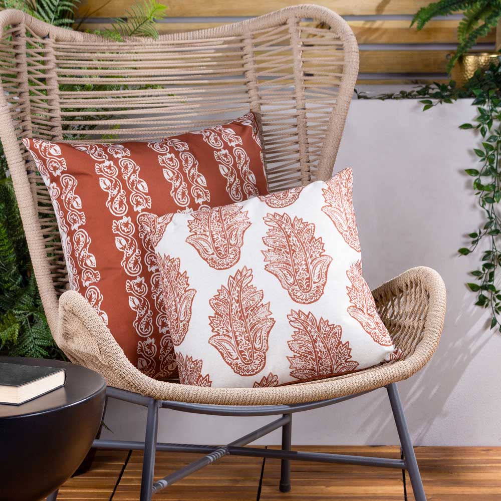 Paoletti Kalindi Terracotta Stripe Floral UV and Water Resistant Outdoor Cushion Image 3