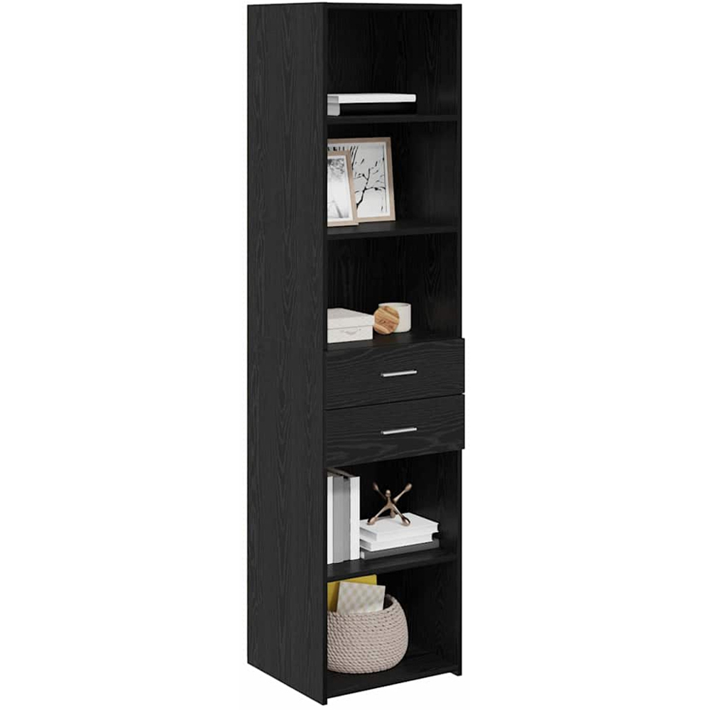 vidaXL 2 Drawer 5 Open Shelf Black Oak Slim Highboard Image 3