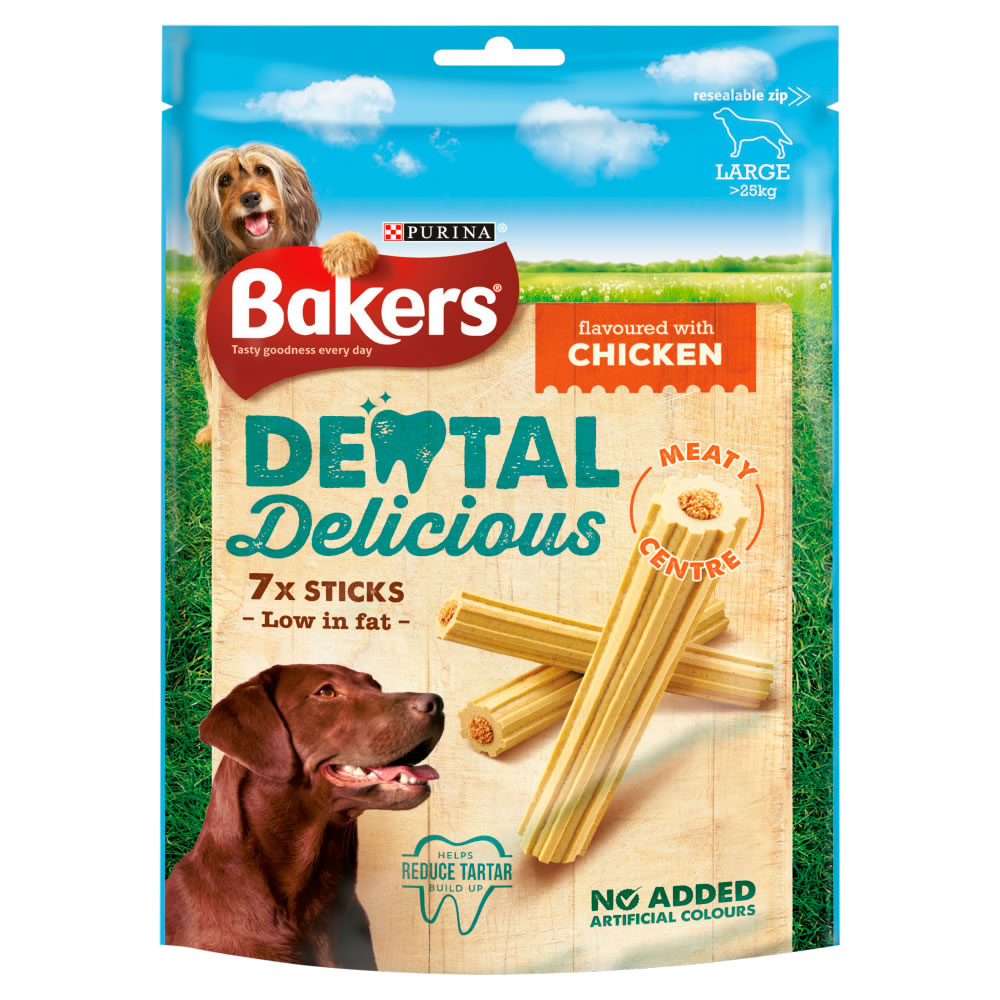 Bakers 7 pack Dental Delicious Chicken Flavour Large Dog Treats 270g Image 1