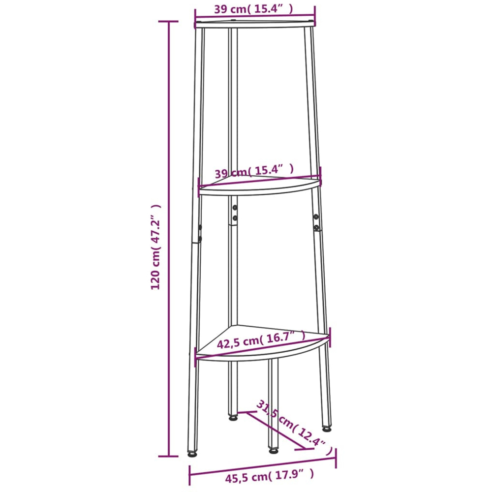 vidaXL 3-Tier Black Corner Shelf Image 8