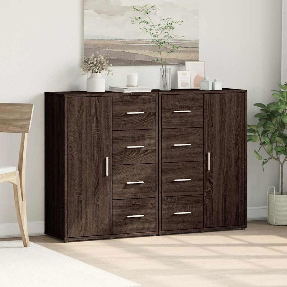 vidaXL Single Door 4 Drawer Brown Oak Sideboard Set of 2 Image 3