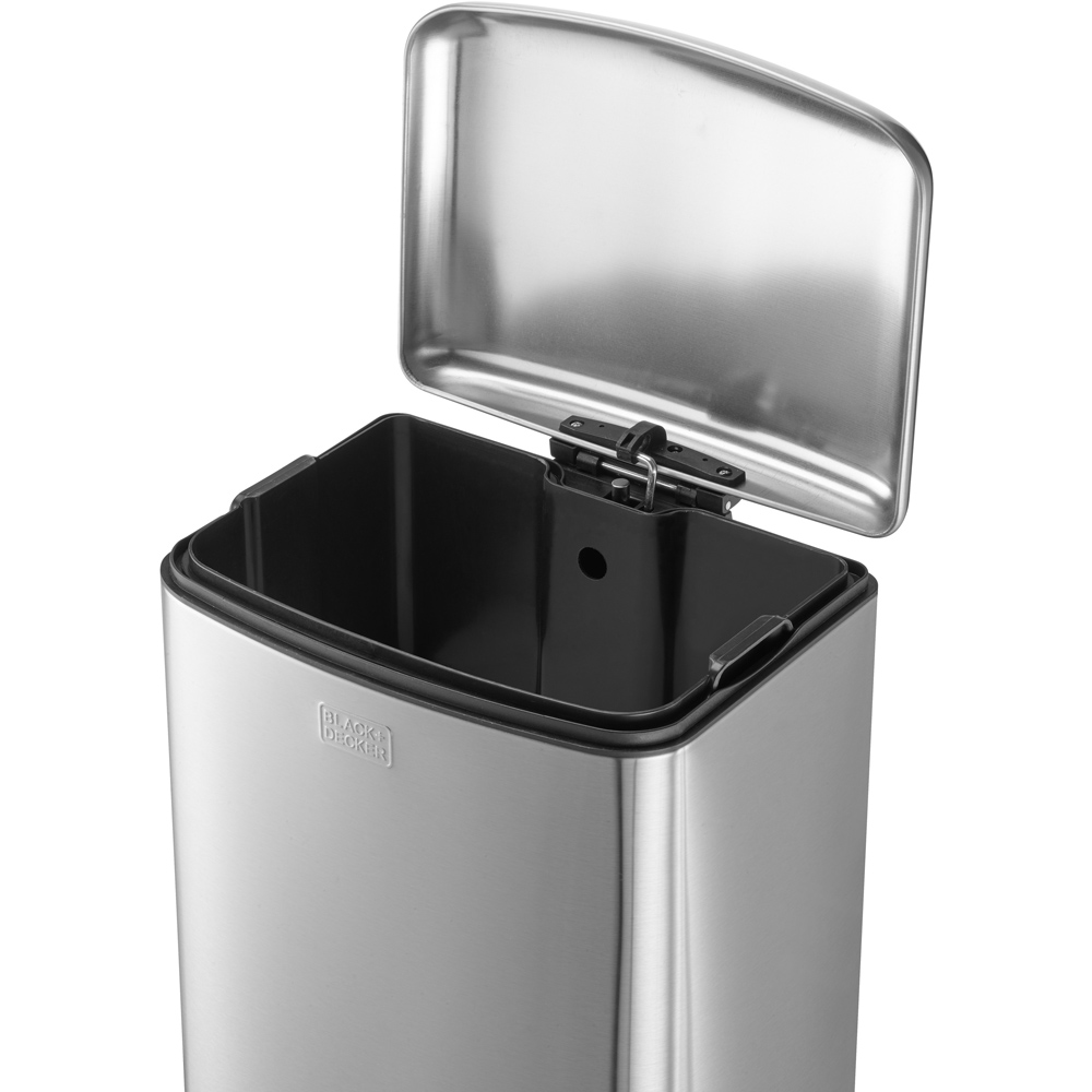 Black + Decker Stainless Steel Rectangular Pedal Bin 30L Image 3