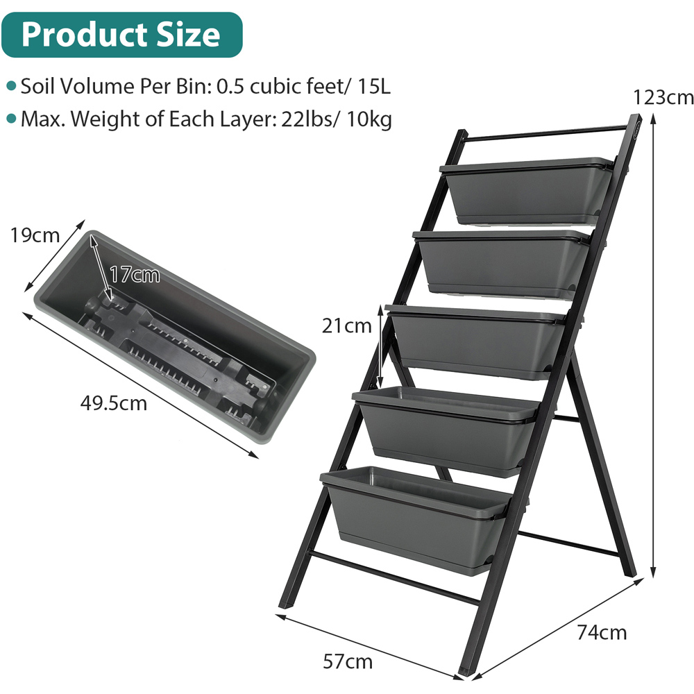 Costway 5 Tier Black Freestanding Garden Raised Planters Image 9
