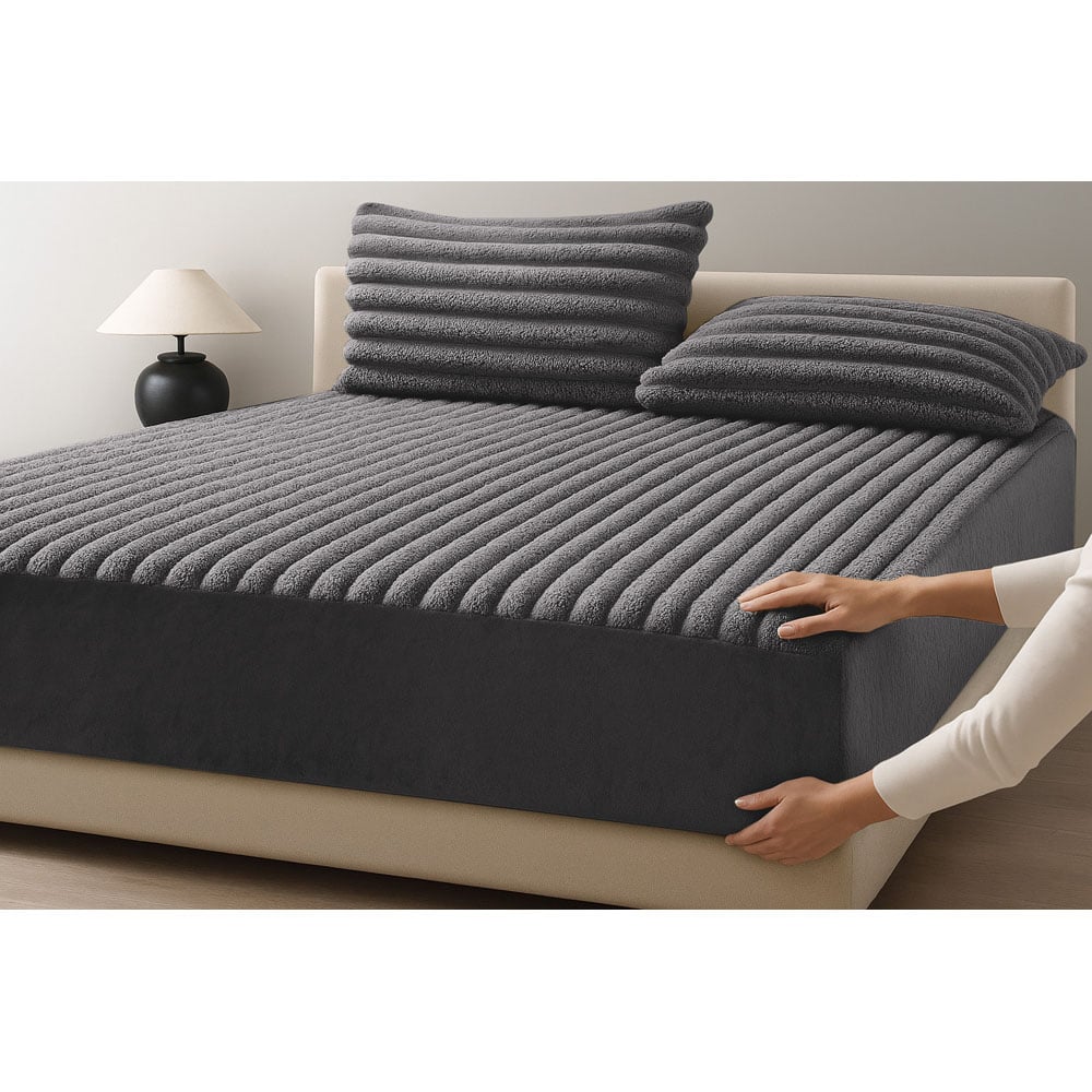 Velosso King Size Charcoal Jumbo Cord Fitted Bed Sheet Image 2