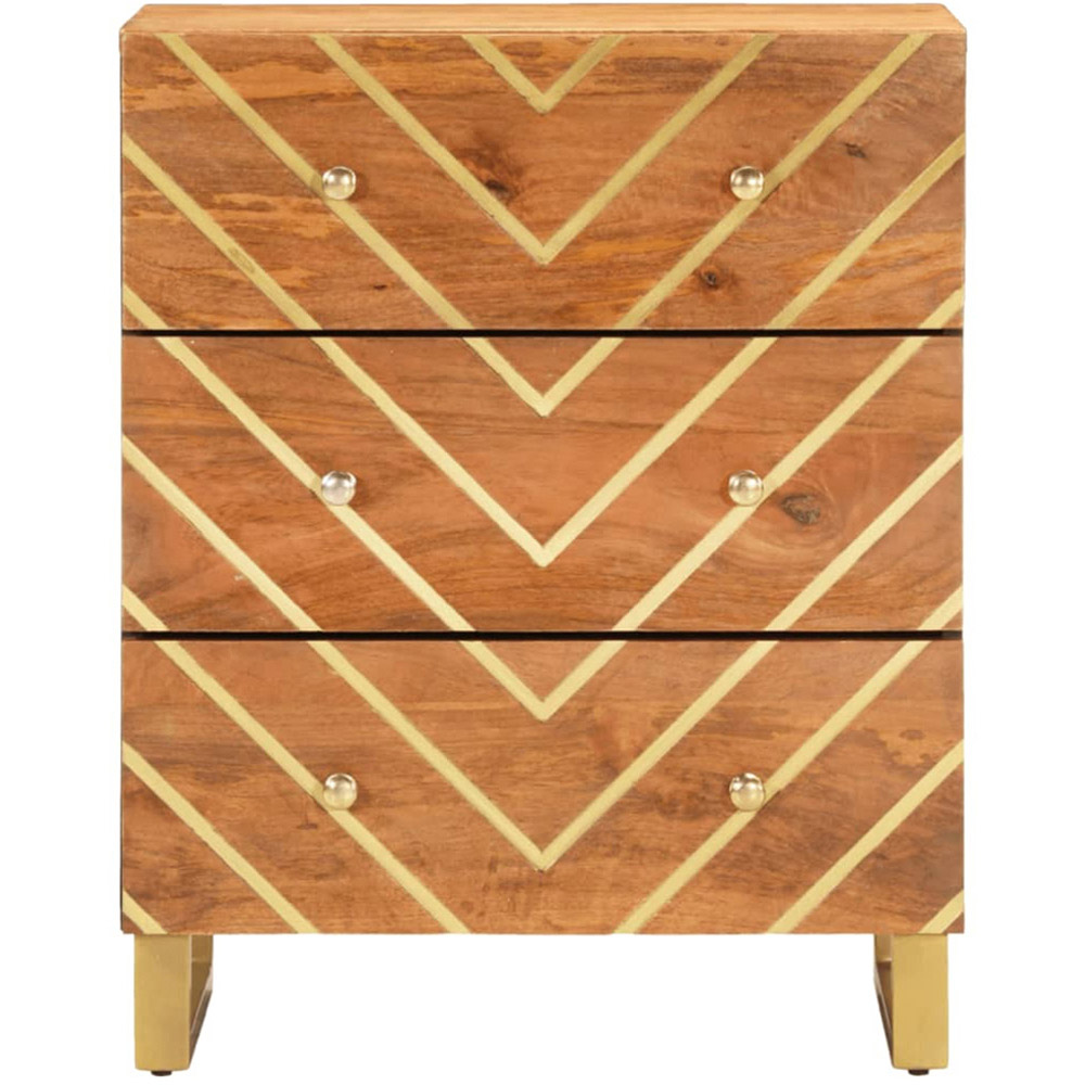 vidaXL 3 Drawer Brown and Black Solid Mango Wood Side Cabinet Image 4