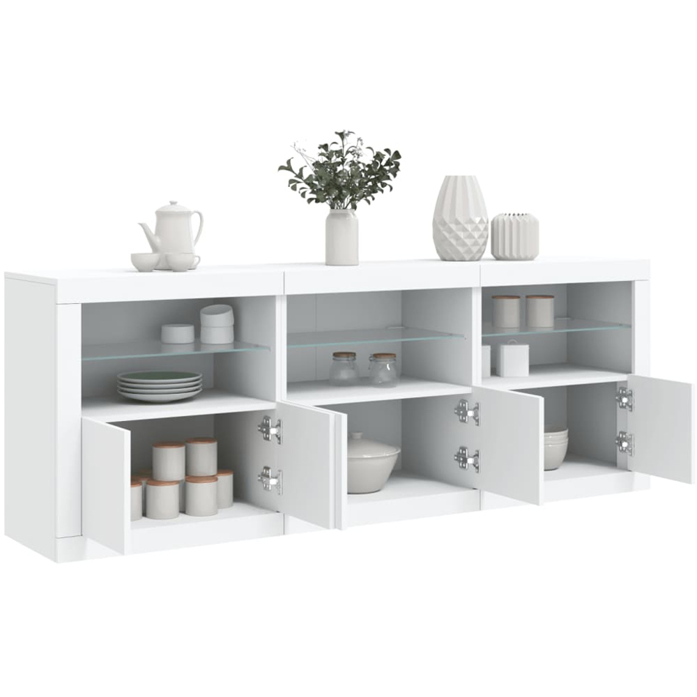 vidaXL 2 Door 2 Shelf White LED Sideboard Set of 3 Image 3