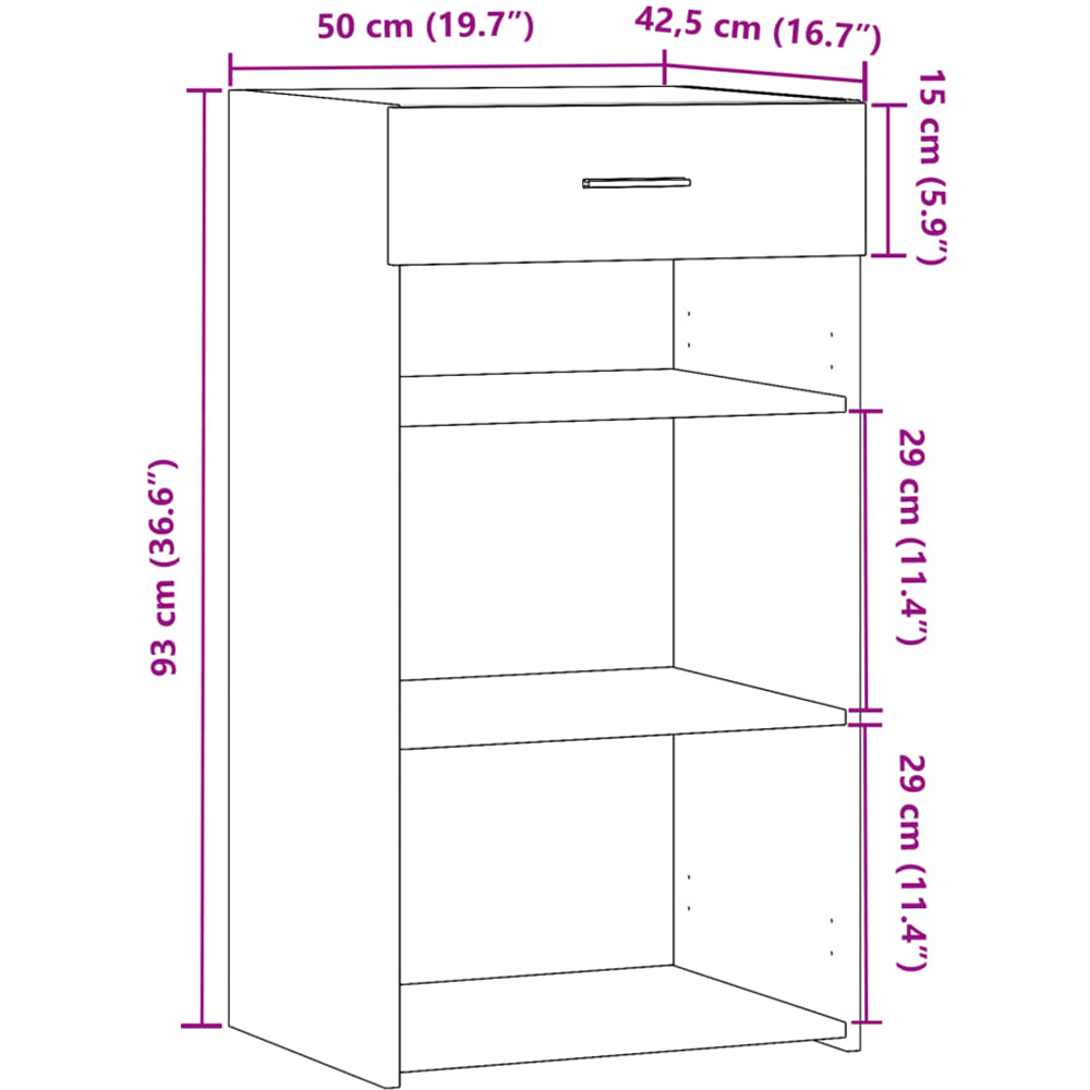 vidaXL Single Drawer 3 Shelf Sonoma Oak Sideboard Image 9