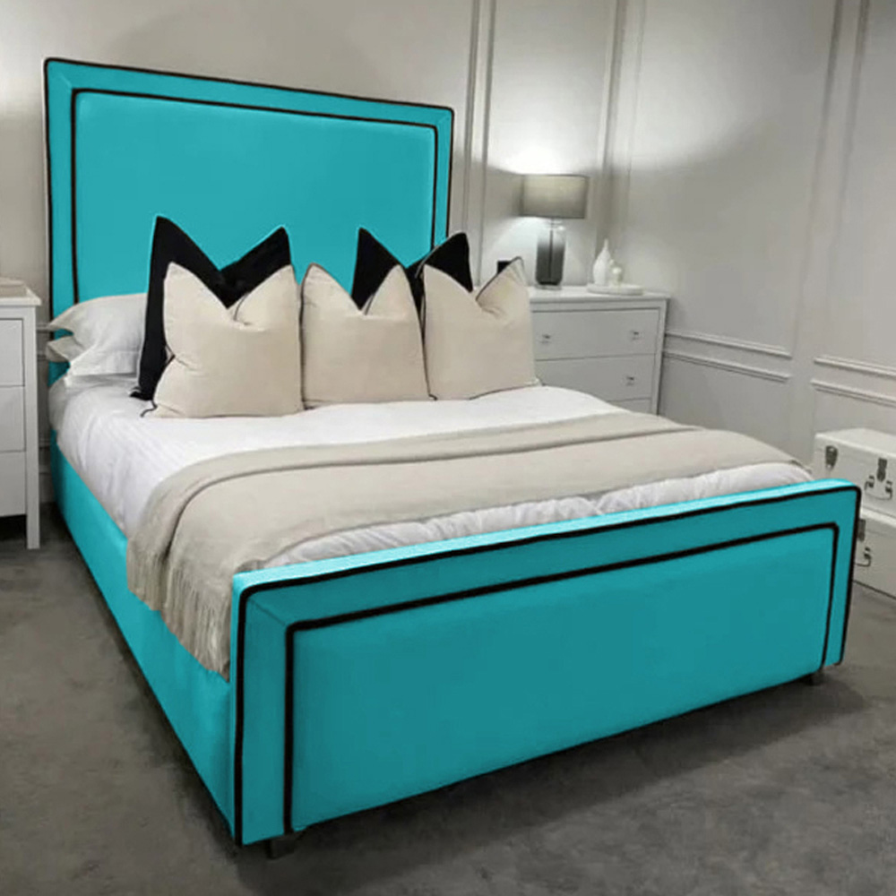 Eleganza Home Bianca King Size Teal Plush Velvet Bed Frame with Headboard and Footboard Image 1