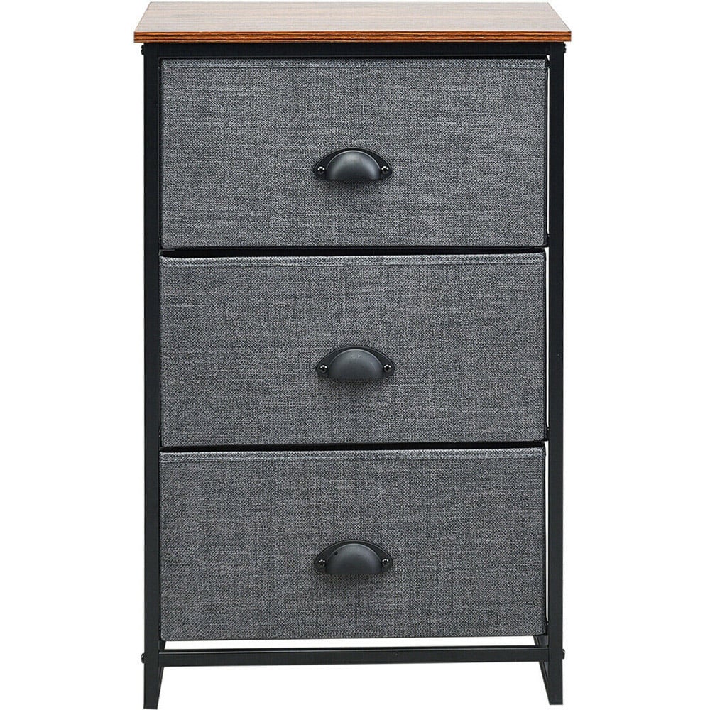Costway Black 3 Drawer Fabric Nightstand Bedside Storage Cabinet Image 4