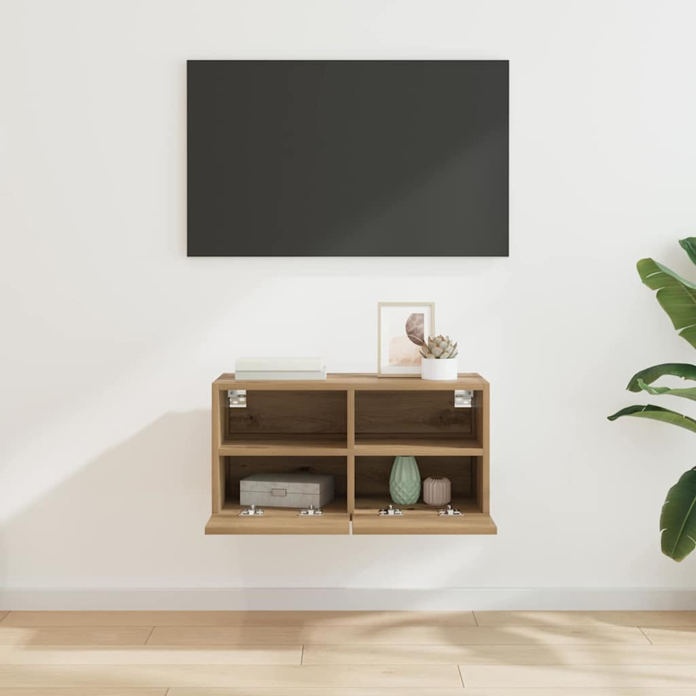 vidaXL 2 Door 2 Shelf Artisan Oak Wall Mounted TV Unit Image 9
