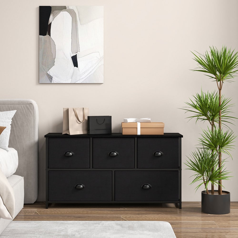 Costway 5 Drawer Black Fabric Chest of Drawers Image 4