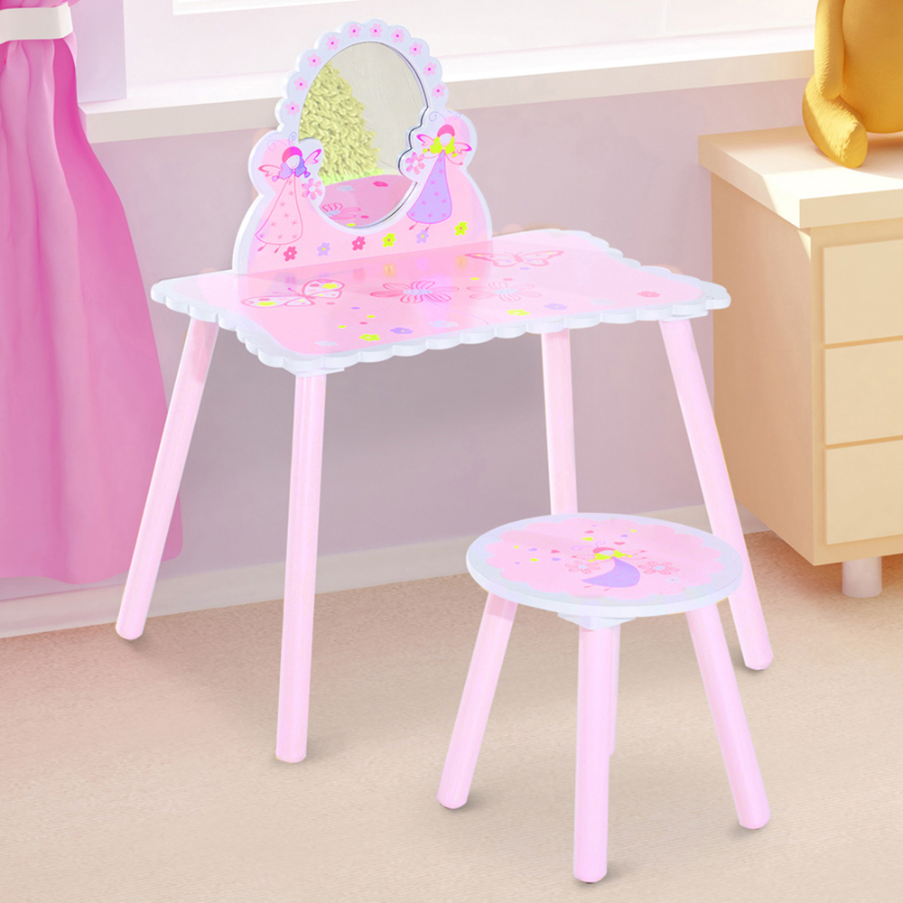 Playful Haven Kids Pink Dressing Table Set with Mirror Image 1