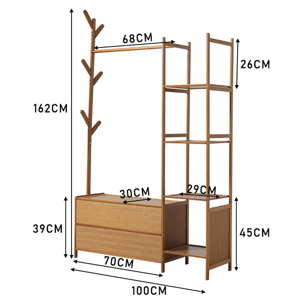 Living and Home Freestanding Bamboo Clothes Rack with Drawers Image 7
