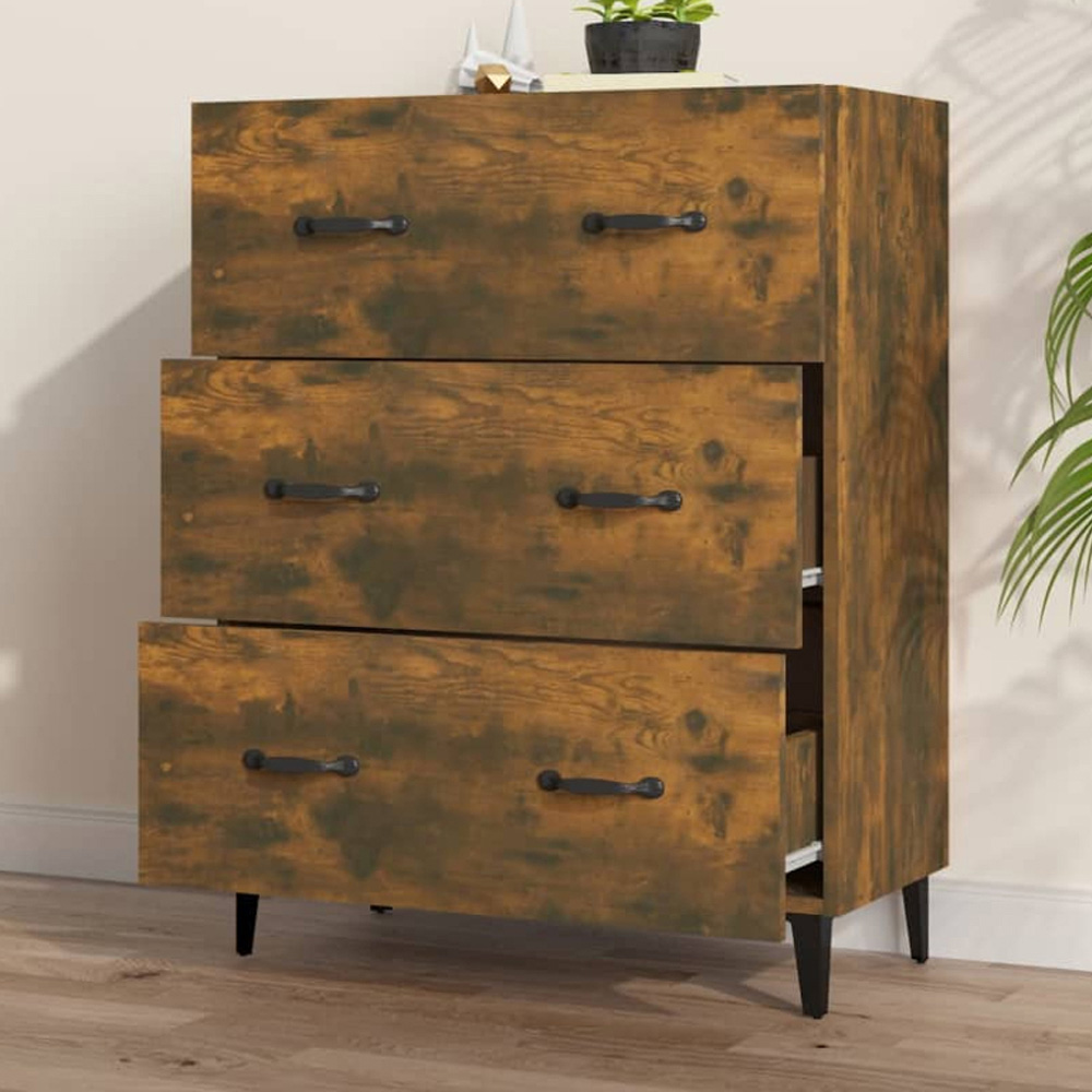 vidaXL 3 Drawer Smoked Oak Sideboard Image 1