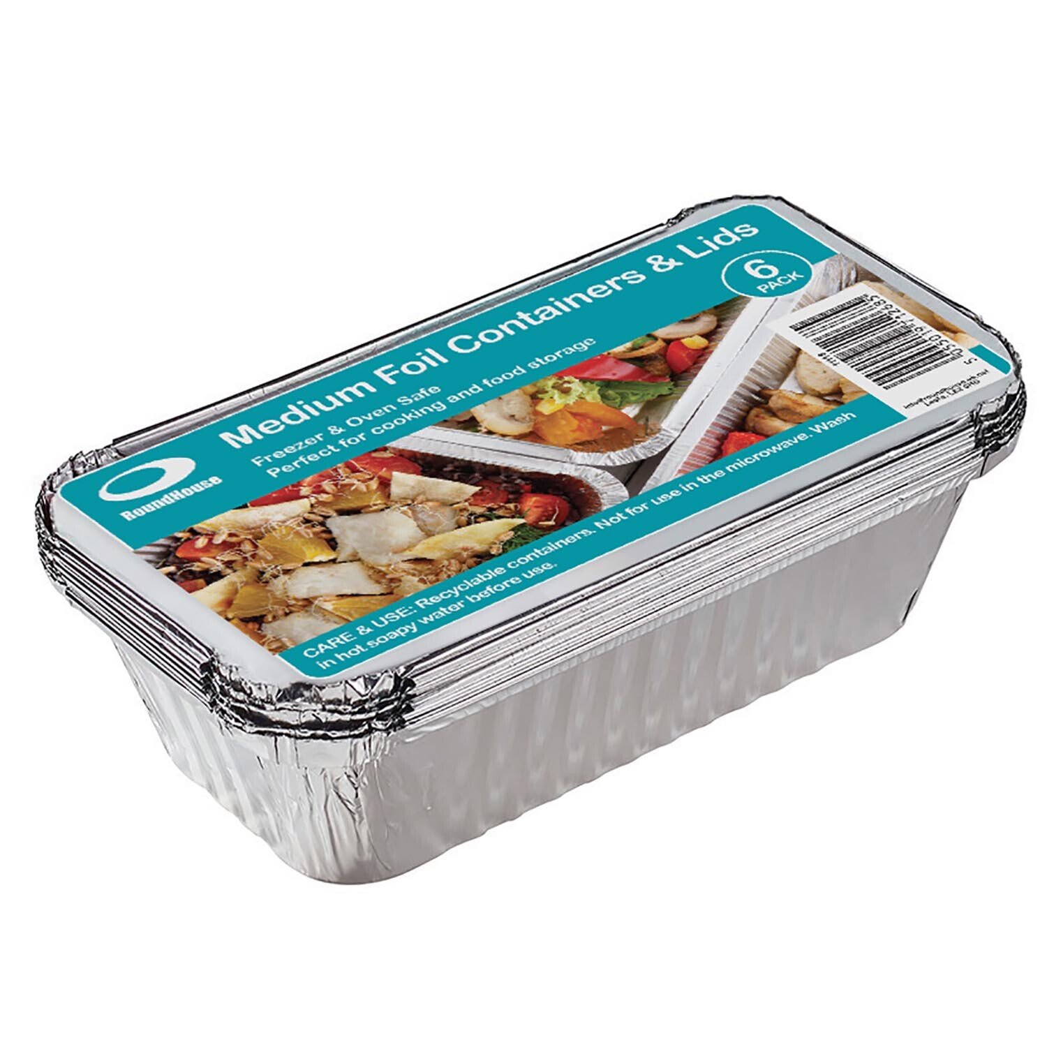 RoundHouse Pack of 6 Medium Foil Containers and Lids - Silver Image