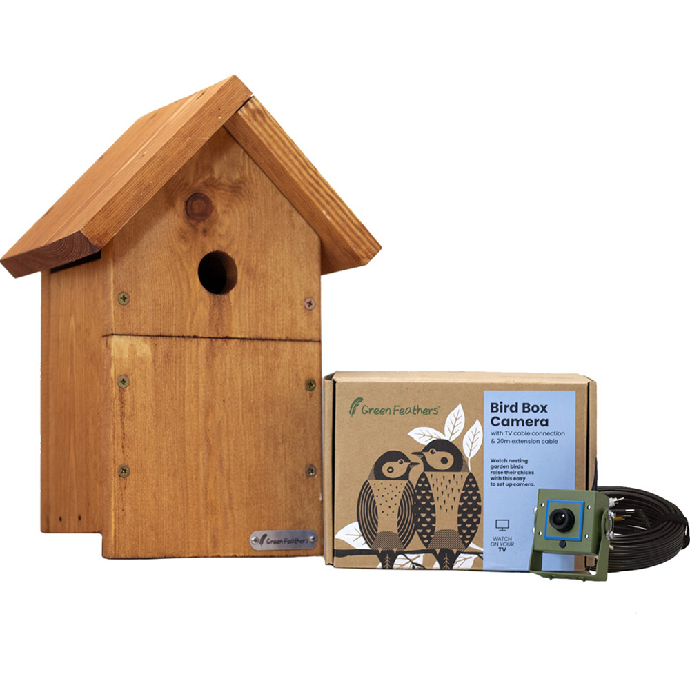Green Feathers Bird Box Camera Deluxe Bundle with TV Cable Image 1
