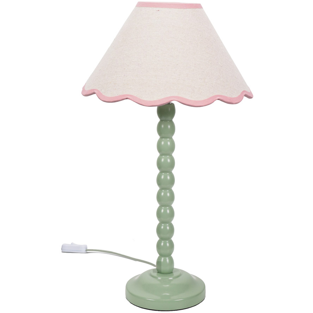 ValueLights Bobbins Natural and Pink Scallop Shade Sage Green LED Table Lamp Image 1