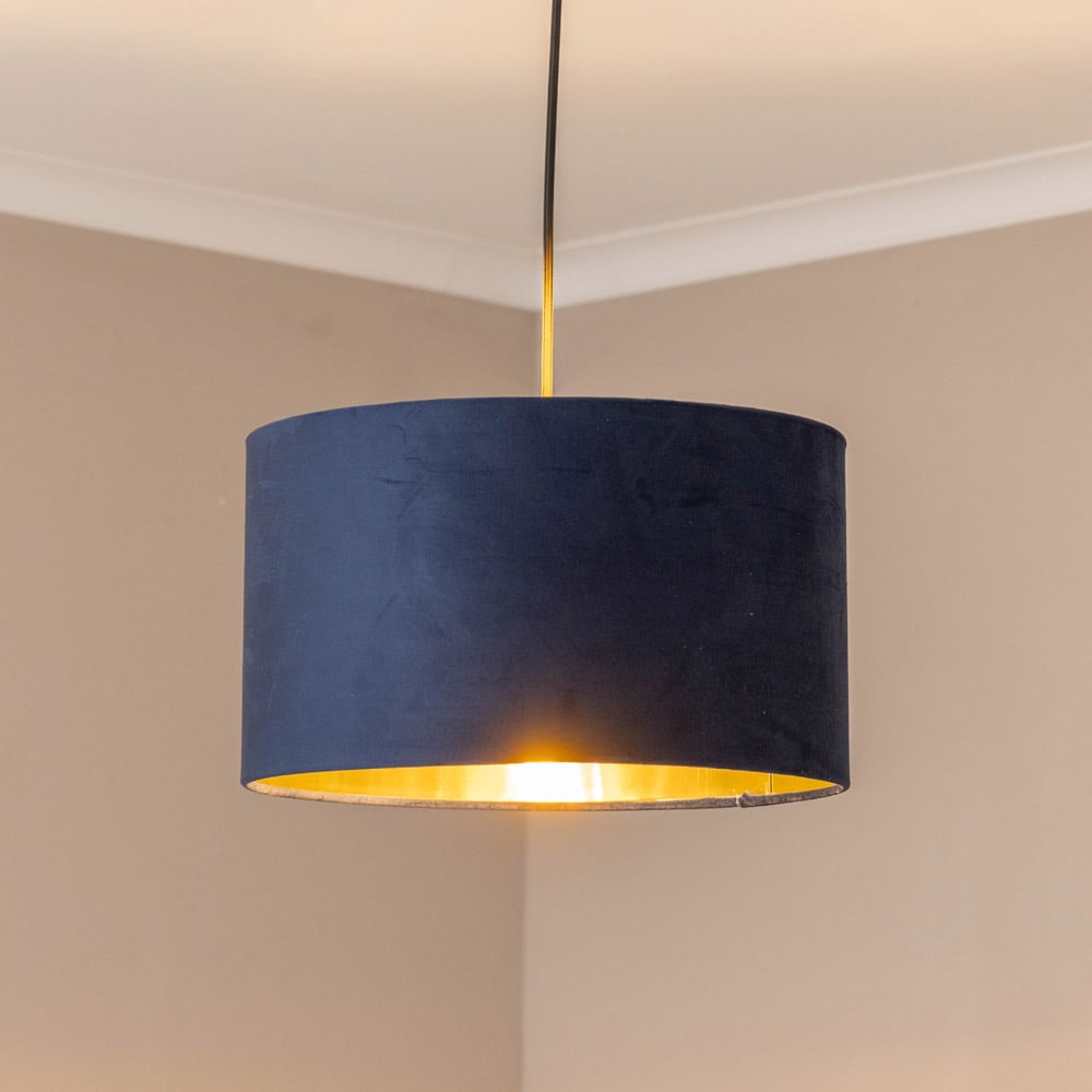 ValueLights Reni Navy Velvet and Gold Inner Drum Ceiling Lamp Shade 35cm Image 3