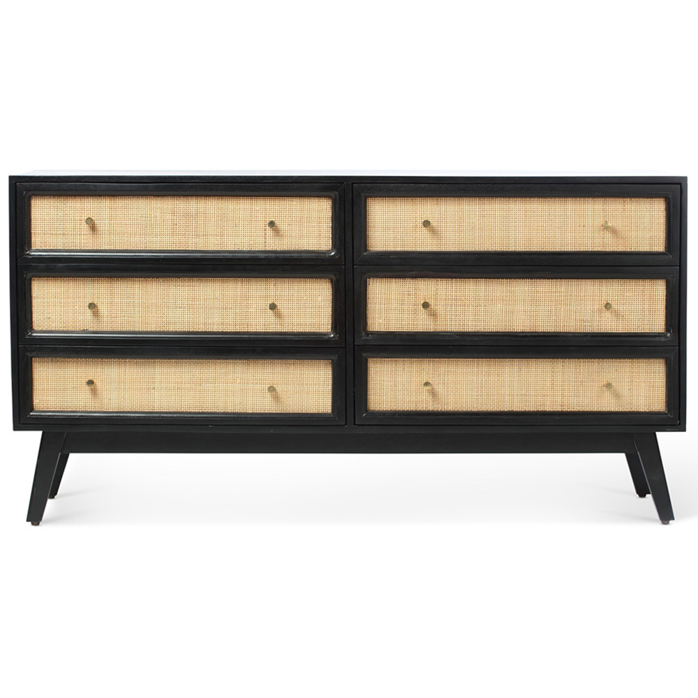 Desser Venice 6 Drawer Wide Black Rattan and Mango Wood Chest of Drawers Image 2