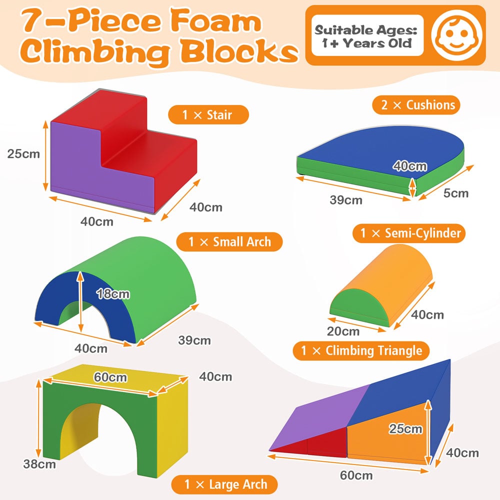 Costway Colourful Foam Climbing Indoor Block Set 7 Piece Image 7