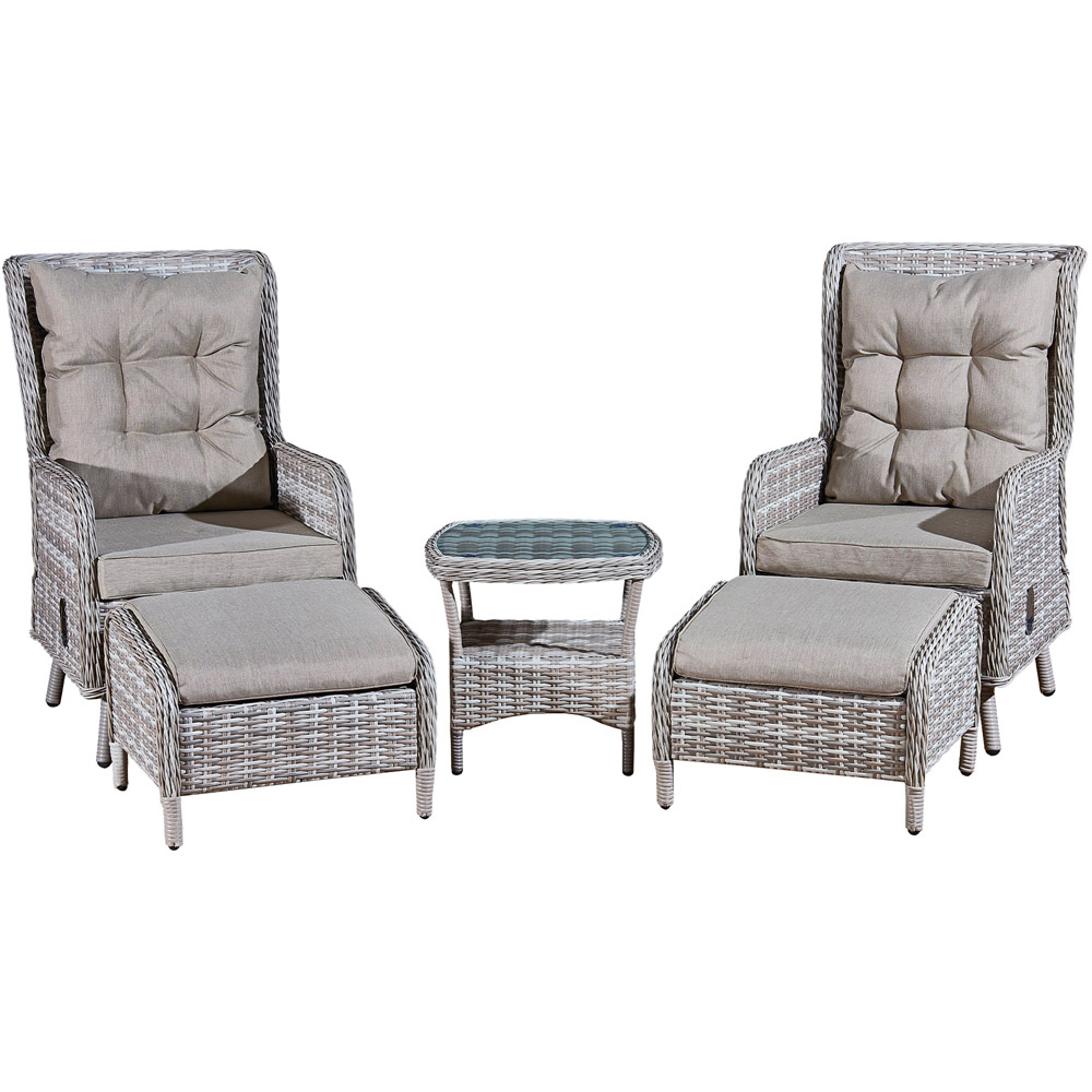 Oseasons Majorca 2 Seater Dove Grey Rattan Recliner Tea Furniture Set with Stools Image 2
