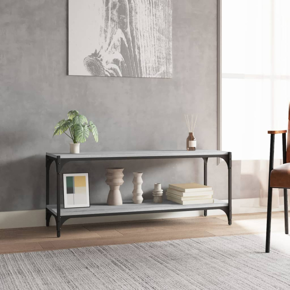 vidaXL 2 Shelf Grey Sonoma Wood and Steel TV Cabinet Image 7
