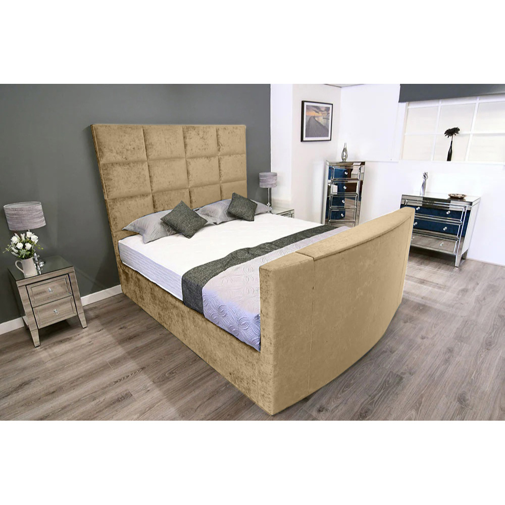 Eleganza Home Lurvi King Size Beige Plush TV Bed Frame with Headboard and Footboard Image 3