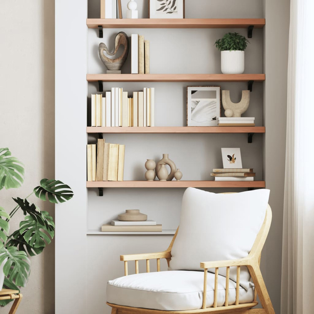 vidaXL 80cm Light Brown Treated Solid Oak Wood Floating Wall Shelf Image 2