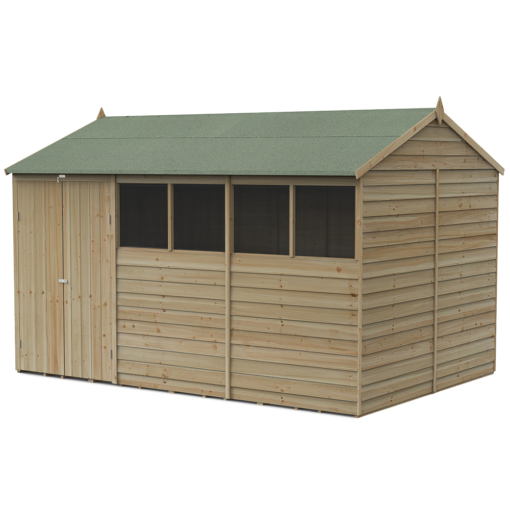 Forest Garden 4LIFE 12 x 8ft Double Door 6 Windows Reverse Apex Shed Image 1