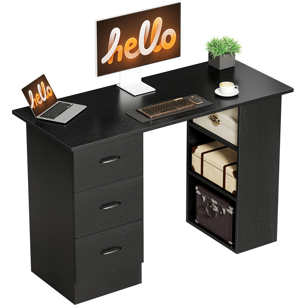 Portland 3 Drawer 3 Shelf Customisable Computer Desk Black Image 2
