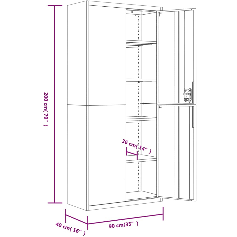 vidaXL 2 Door White Steel File Cabinet Image 9
