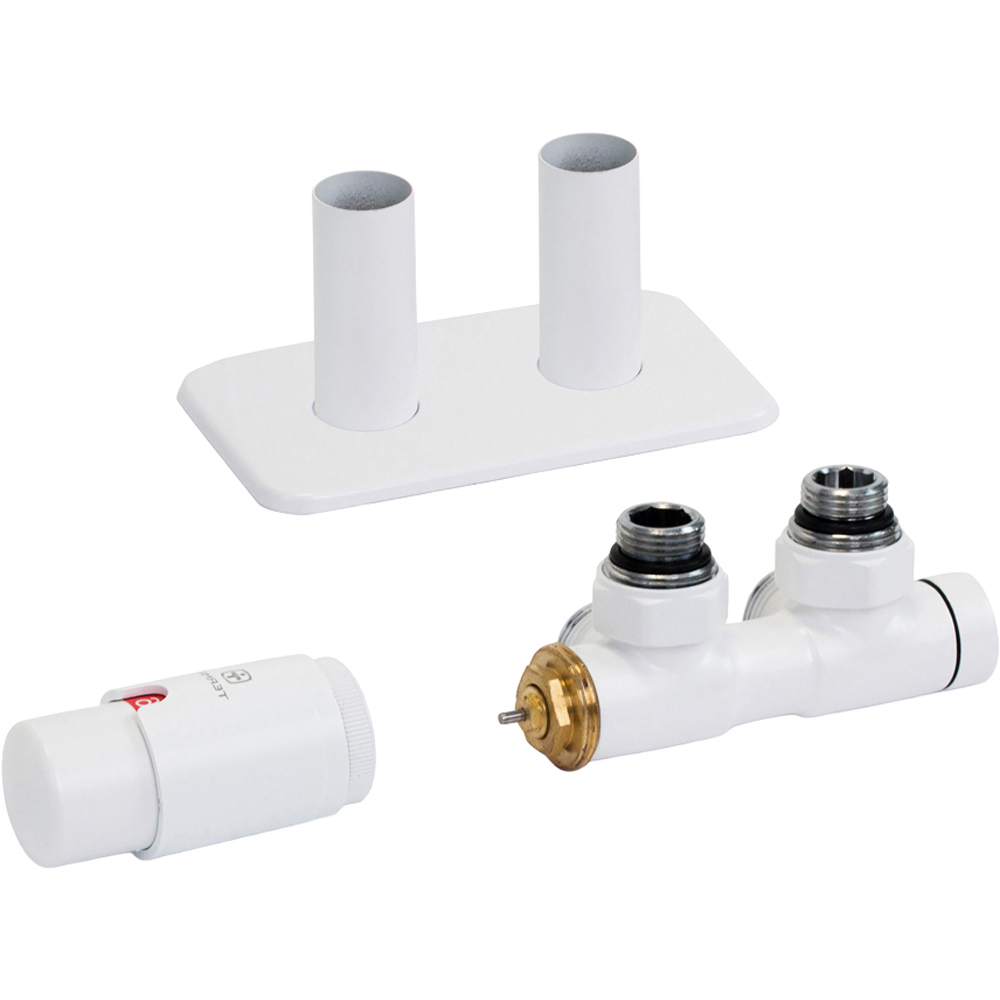 Terma Vario White Soft Left Sided Twins Angled Integrated Thermostatic Radiator Valve Set 50mm Image 1