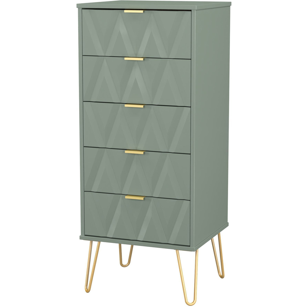 Crowndale Diamond 5 Drawer Reed Green Tall Bedside Cabinet Ready Assembled Image 4